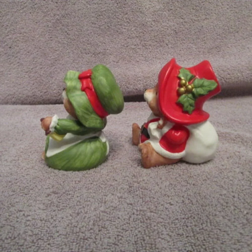 Vintage Homco Mr & Mrs Santa Bear Figurines Bisque Porcelain Christmas Set Of 2